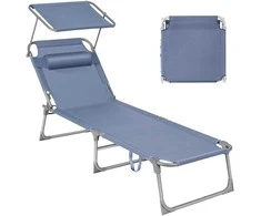 Songmics Saulės gultas 193x53x29 cm Mėlynas plienas