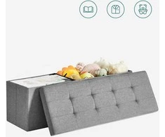 Songmics Sėdimoji dėžė su daiktadėže, 110x38x38 cm, pilka