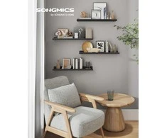 Songmics Sieninės lentynos 3 vnt. 10x40x2,5 cm juodos metalo