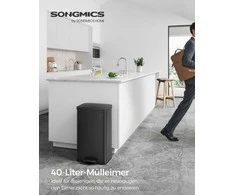 Songmics Šiukšliadėžė, 34.5x32x59.5 cm, juoda