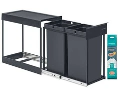 Songmics Šiukšliadėžė su dviem skyriais 48,6 × 25,4 × 44 cm pilka