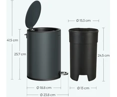 Songmics Kosmetinis kibirėlis 3 litrų su dangteliu žalios-pilkos spalvos
