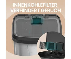 SONGMICS virtuvės šiukšliadėžė 68 litrai, metalinė su dangčiu, sidabrinė-juoda