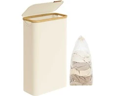Songmics Skalbinių krepšys 42x22.5x70.5 cm Kremas Baltos spalvos audinys