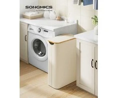 Songmics Skalbinių krepšys 42x22.5x70.5 cm Kremas Baltos spalvos audinys