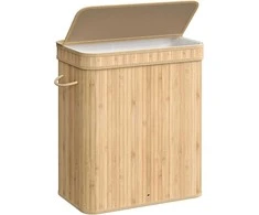 Songmics Skalbinių krepšys 54.5x34.5x61 cm Smėlio spalvos Bambukas