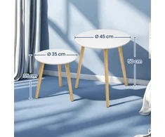 Apvalių staliukų komplektas SONGMICS, 45 cm ir 35 cm, balta-natūrali spalva