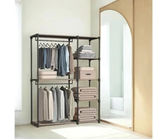 SONGMICS Atvira spinta su drabužių pakabomis 43 x 124 x 182 cm, juoda