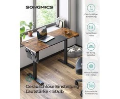 Songmics Stalinė darbo vieta 140x60x120 cm Ruda Juoda aukščio reguliuojama plieninė