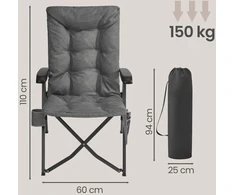 Songmics Kempingo kėdė, reguliuojamas atlošas 95°–150°, 6 cm paminkštinimas