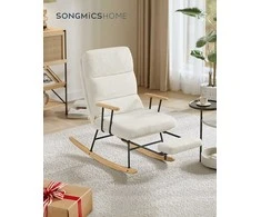 Songmics Supamas krėslas, 4 padėčių reguliuojama atlošo nugarėlė, kreminė