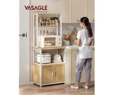 Songmics Virtuvės lentyna 60x40x170 cm ąžuolo auksas ir balta, pagaminta iš medžio drožlių plokštės ir plieno