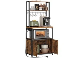 Songmics Virtuvės lentyna 60x40x170 cm Ruda Juoda MDF Plienas