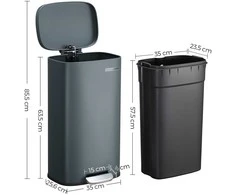 Songmics Virtuvės šiukšliadėžė, 34.8x29.7x63.3 cm, pilka