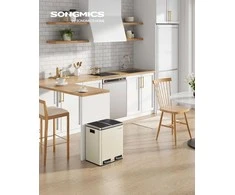 Songmics Virtuvinis šiukšliadėžė 41.5x35.5x47.6 cm, smėlio spalvos ir juodos spalvos plienas
