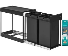 Songmics Virtuvinis šiukšliadėžė 48,6x25,6x44 cm Juodas plieno rėmas