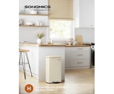 Songmics Virtuvinis šiukšlių dėžė 34.8x29.7x63.3 cm smėlio spalvos plienas
