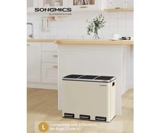 Songmics Virtuvinis šiukšlių dėžė 61.7x35.2x56.4 cm Smėlio spalvos Plienas