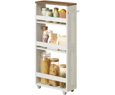 Songmics Virtuvinis vežimėlis 4 aukštų 40x15x86,5 cm kaimiškos baltos spalvos