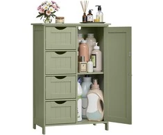 Songmics Vonios kambario laikymo spintelė 55x30x82 cm žalia MDF