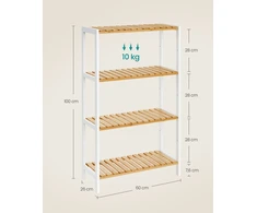 Songmics Bambuko vonios kambario lentyna 26 x 60 x 100 cm baltos-natūralios spalvos