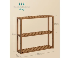 Songmics Bambukinė lentyna su 3 reguliuojamomis lentynomis 15x60x54 cm