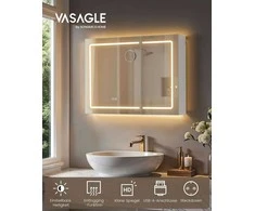 Songmics VASAGLE veidrodinė spintelė su apšvietimu ir rozete