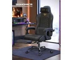 Songmics Žaidimų kėdė Ergonomiška darbo kėdė Rašalo juoda dirbtinė oda