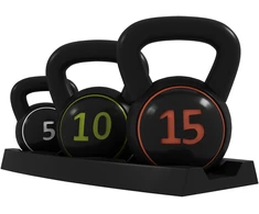 Sportnow HOMCOM virdulys (kettlebell), 2,2kg, 4,5kg, 6,8kg, 3 dalių rinkinys gimnastikai, jėgos treniruotėms, juodas