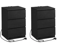 Songmics Vasagle 2 naktinių staliukų rinkinys 2 USB jungtys modernus juodmedžio juodos spalvos