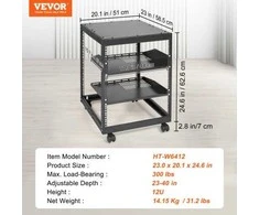Vevor 12U atviras serverio stovas su reguliuojamu gyliu