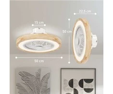 HOMCOM lubų ventiliatorius su apšvietimu, nuotolinio valdymo pulteliu, LED šviesos diodais, reguliuojamu RGB spalvos apšvietimu, 6 greičių 40 W lempos su ventiliatoriumi, atbulinės eigos laikmačiu, skirtas miegamajam, natūralios spalvos, 50 cm