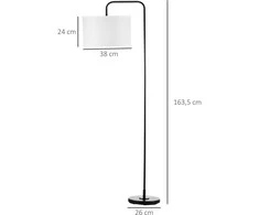 HOMCOM toršeras svetainei, modernus, juodas metalas su gaubtu ir 180 cm laidu – 64 x 38 x 163,5 cm