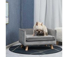 "PawHut" sofa šunims su medinėmis kojelėmis, pilka, 64x45x36 cm, skirta mažiems, iki 8kg sveriantiems šunims