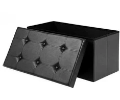 Songmics Suoliukas su saugykla 76 cm dirbtinė oda, juoda
