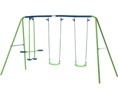 "Outsunny" sūpynės 3 sūpuoklių komplektai su 2 sūpynėmis ir veidas į veidą Matmenys 2,8L x 1,4W x 1,78H m Epoksidinis metalas Antikorozinė PE Žalia Mėlyna
