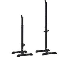 "HOMCOM" Stovas štangoms, 2 vnt., stovas štangoms, reguliuojamo aukščio stovas štangoms, štangos su guminėmis kojelėmis, 105-160 cm, jėgos treniruotėms, iki 150 kg, plienas
