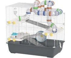 PawHut Hamsterio narvelis, 4 aukštai, graužikų narvelis, mažų gyvūnų narvelis su bėgimo rateliu, ėdalo dubenėliu, tuneliu, nameliu, viršutinėmis durelėmis, mažų gyvūnų narvelis, narvelis siriniams žiurkėnams 78 x 45 x 73 cm, pilkos spalvos