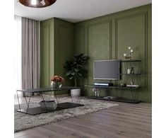 TV staliukas Asir Televizoriaus stovas, Basak, 150x93x30 cm, antracitasKavos stalas, Basak, 120x30x50 cm, antracitas.