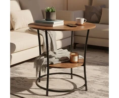 TV staliukas Relaxdays Šoninis staliukas su 2 lentynomis, apvalus, plieno rėmas, Ø 55 cm, aukštis 55 cm