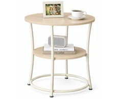 TV staliukas Relaxdays Šoninis staliukas su 2 lentynomis, apvalus, plieno rėmas, Ø 55 cm, aukštis 55 cm