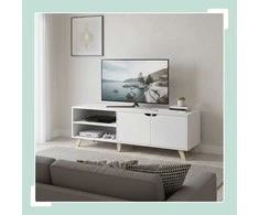 TV staliukas Relaxdays TV spintelė, 6 skyreliai, balta, su saugykla