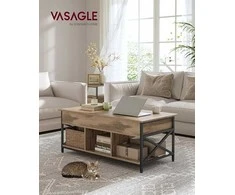 TV staliukas Songmics Kavos staliukas 100x50x48 cm Rudas Juodas Su daiktadėže