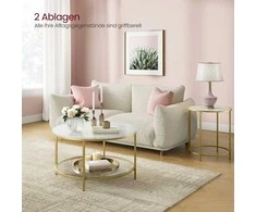 TV staliukas Songmics Kavos staliukas 80x80x45 cm Baltas Stiklas Su Saugykla