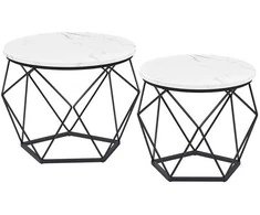 TV staliukas Songmics Kavos staliukų rinkinys 50x50x40,3 cm Marmuras Balta Plieno Rėmas