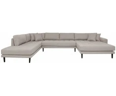 House U-formos sofa su atviru galu, Lido, Akmuo, Juodi mediniai kojų.