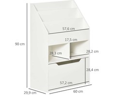 HOMCOM vaikiška knygų lentyna su stalčiumi, 3 lentynomis ir 2 atviromis lentynomis, daiktų laikymo lentyna vaiko kambariui, žaidimų kambariui, baltos spalvos, 60 x 29,9 x 90 cm
