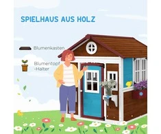 "Outsunny" medinis vaikų žaidimų namelis Lauko žaidimų namelis su langu, gėlių lentyna, augalų dėžute ir durimis Sodo namelis vaikams nuo 3 iki 8 metų Tamsiai ruda spalva