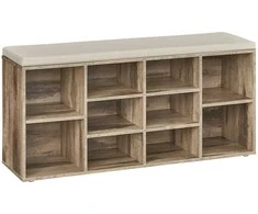 Songmics Vasagle Batų lentyna su sėdyne 30 x 104 x 48 cm kupranugario rudos spalvos