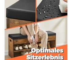 Songmics Medinis suoliukas su daiktų laikymo vieta ir paminkštinta sėdyne